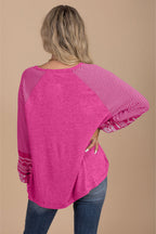 Tillandsia Purple Contrast Print Striped Raglan Long Sleeve Loose Top