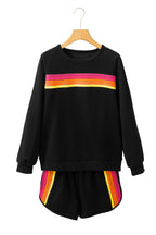 Black Striped Accent Pullover and Shorts Two Piece Casual Set