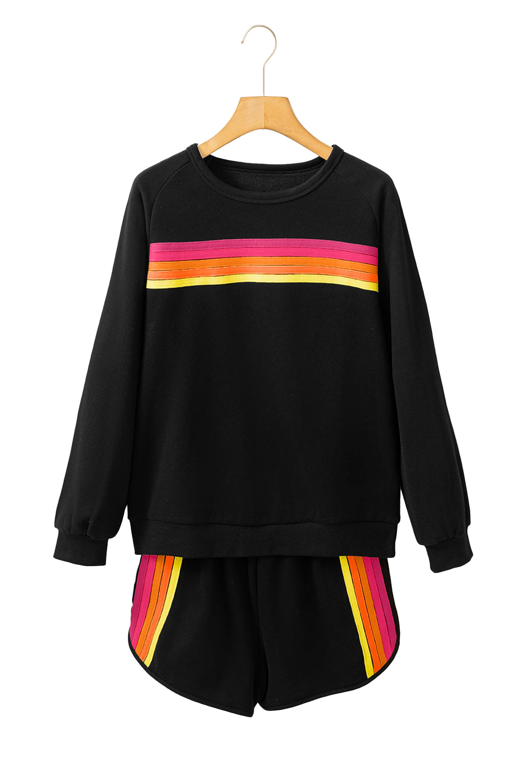 Black Striped Accent Pullover and Shorts Two Piece Casual Set