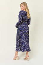 Double Take Full Size Tie Back Flounce Sleeve Dress