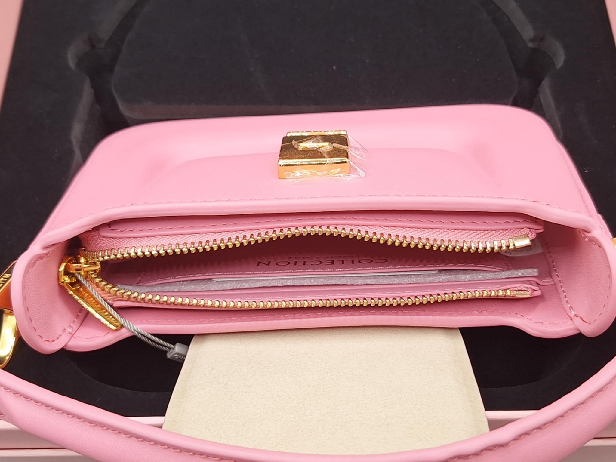 Charles & Keith Koa Leather Push-Lock Top Handle Bag Pink