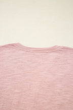 Light Pink Notch V Neck Batwing Sleeve Patchwork Blouse