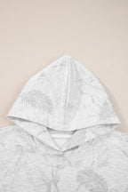 Light Grey Feather Camouflage Print Loose Drop Sleeve Hoodie and Pants Set
