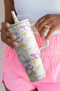 White Bow Print Stainless Steel Tumbler Cup