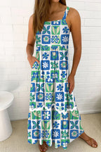 Multicolour Boho Floral Checkered Maxi Dress
