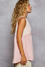 POL Lace Trim Two-Tone Tank with Pintuck Detail