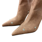 New Arqa Womens 7.5 Brown Faux Leather Studded 4" Heel Knee High Boots Shoes