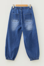 Blue 4 Buttons Front Tapered Casual Loose Fit Jeans