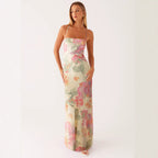 Printed Sleeveless Strap Bodycon Maxi Dress | High Waist