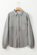 Black Waffle Knit Patchwork Exposed Seam Loose Shacket