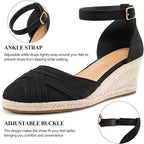 Reimferce Women Size 8 Black Faux Suede 2.5" Wedge Heel Ankle Strap Sandal Shoes