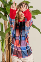 BiBi Plaid Mirr Brushed Rib Contrast Thumb Open Hoodie