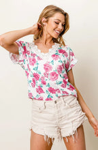 BiBi Rose Printed Poly Span with Crochet Lace Top