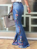 High-elasticity Embroidered Flared Jeans For Women
