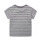 Children's Excavator Striped Round Neck T-Shirt