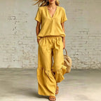 V-Neck Loose Short-Sleeve Top & Pants Set – 7 Colors, S–5XL