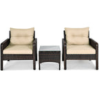 3 Pcs Outdoor Patio Rattan Conversation Set with Seat Cushions-Black