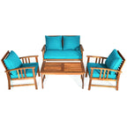 4 Pcs Wooden Patio Furniture Set Table Sofa Chair Cushioned Garden