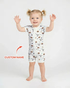 Custom Dog Photo Pattern "Protected By" Bamboo Shorty Zippered Romper