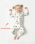 Custom Dogs Photo "Protected By" Bamboo Convertible Zippered Romper