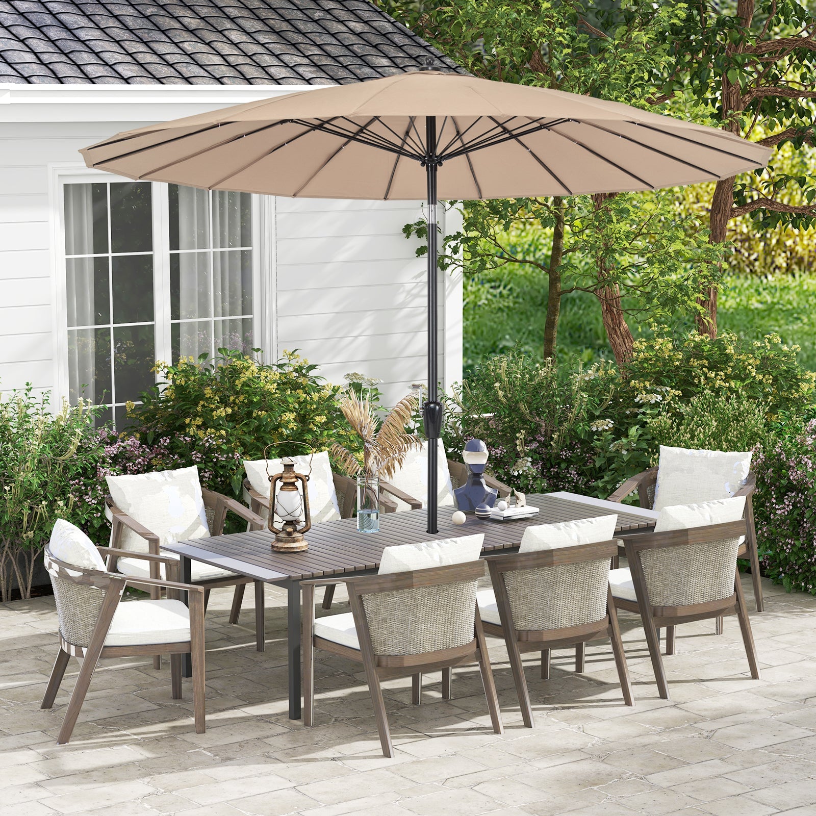 9 Feet Round Patio Umbrella with 18 Fiberglass Ribs