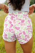 Sky Blue Camouflage Print Shirred High Waist Athleisure Shorts