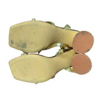 Ribongz Womens Size 6.5 Shiny Gold 4" Block Heel Open Toe Ankle Strap Shoes