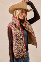 BiBi Leopard Print Piping Detail Quilted Vest