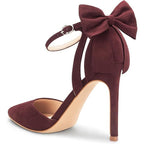 New Carcuume Womens Size 10 Wine Red Bow Faux Suede Closed Toe 4" Heel Shoes