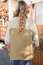 Green Flower Patched Exposed Seam 3/4 Sleeve top