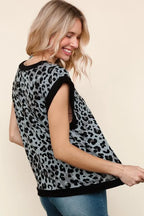 Haptics Leopard Print Dolman Cap Sleeve Knit Top