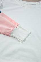 White French Terry Color Block Long Sleeve Top