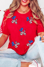 Black Patriotic Sequin Balloon Puppy Graphic Crewneck Tee