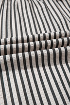 Black Stripe Scallop Trim Shirt Collar Half Button 3/4 Sleeve Long Dress