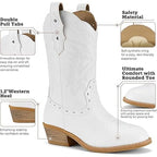 Rollda Girls Size 5 White Faux Leather 1.5" Heel Pull On Western Cowboy Boots