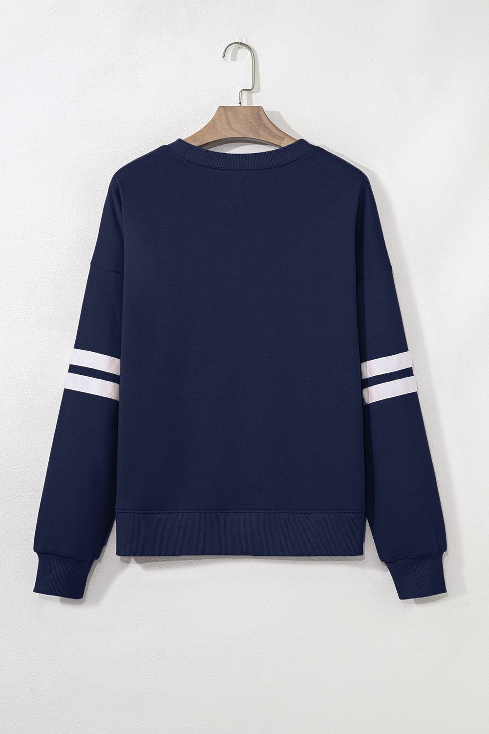 Navy Blue Game Day Chenille Checkered Letter Patch Application Oversized Varsity Sweatshirt