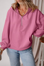 Orange Half Zipper Kangaroo Pockets Drop Shoulder Hoodie