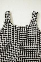 Khaki Houndstooth Print V Neck Sleeveless Mini Dress