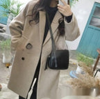 Womens MidLength KoreanStyle DoubleBreasted Wool Coat