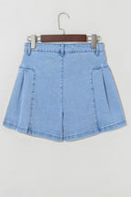 Dusk Blue Flared Denim Shorts