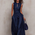 Women's Sleeveless Striped Wide-Leg Jumpsuit with Pockets