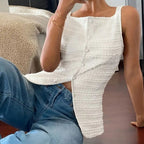 Trendy Square Neck Button Up Vest Top Y2k Going Out Tank Tops