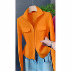 Polo Collar Solid Color Sweater All-match Long Sleeve