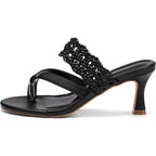 Coutgo Womens Size 8.5 Black Mesh Strap 3" Heel Open Toe Thong Sandal Shoes