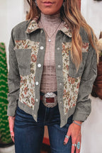 Clay Ribbed Retro Floral Patchwork Jacket