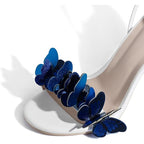 I Adore Womens 9 White 4.5" Heel Open Round Toe Blue Butterfly Ankle Tie Shoes