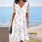 Women's Floral Lace Flounce Neckline High-Waist A-Line Midi Dress