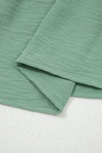 Smoke Green Color Block Patchwork V Neck Embroidered Puff Sleeve Babydoll Blouse