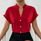 🧡 Summer Women's Satin V-Neck Short Sleeve Shirt – Elegant Casual Wear