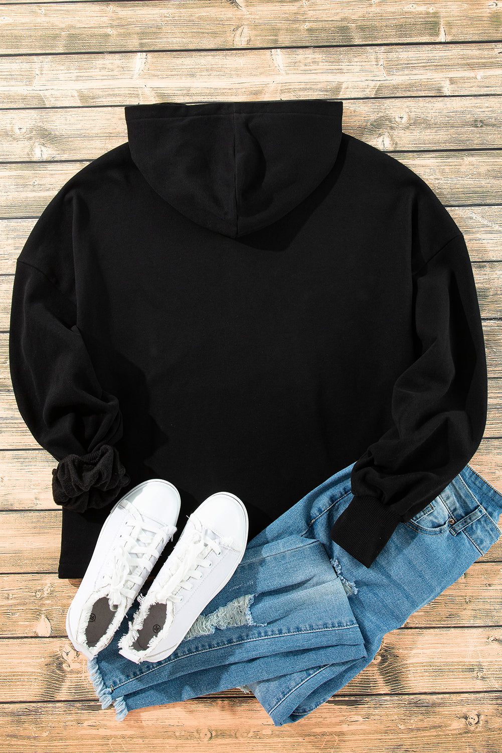 Orange Half Zipper Kangaroo Pockets Drop Shoulder Hoodie